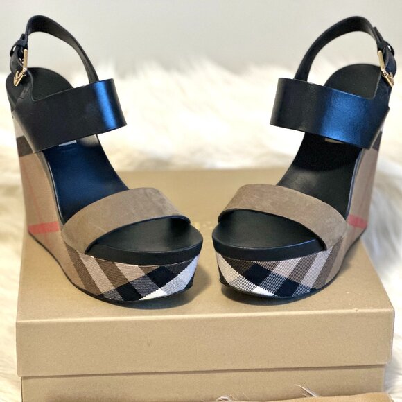 Burberry House Check Platform Sandals 130 in Dark Heather Mélange, US size 9 - Picture 1 of 5